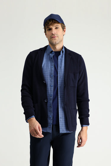 Koyu Lacivert Pamuklu Triko Hırka