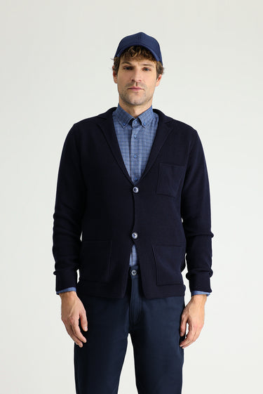 Koyu Lacivert Pamuklu Triko Hırka