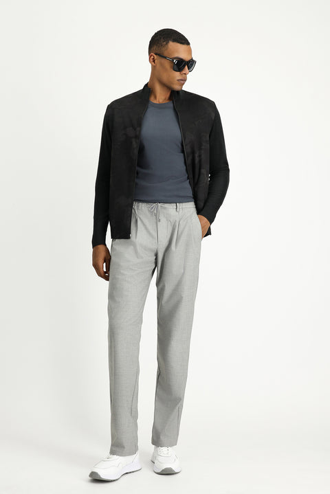 Dark Anthracite Melange Zip-Up Cotton Knit Cardigan
