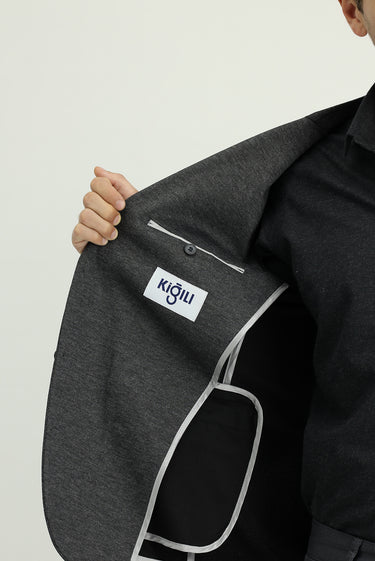 Koyu Füme Slim Fit Dar Kesim Klasik Desenli Örme Ceket