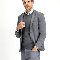 Koyu Antrasit Super Slim Fit Ekstra Dar Kesim Klasik Desenli Örme Ceket