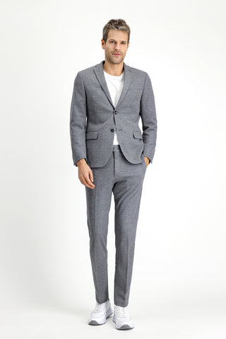 Orta Gri Melanj 7 Drop Super Slim Fit Eksra Dar Kesim Klasik Desenli Pamuklu Örme Ceket