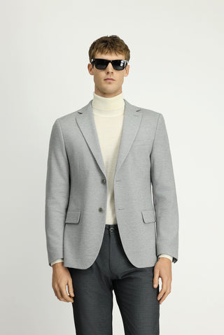 Orta Gri Melanj 6 Drop Regular Fit Standart Kesim Desenli Klasik Pamuklu Ceket