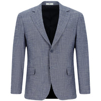 Koyu Lacivert Regular Fit Desenli Keten Karışımlı Ceket