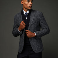 Koyu Lacivert Slim Fit Dar Kesim Yünlü Balıksırtı Spor İtalyan Ceket