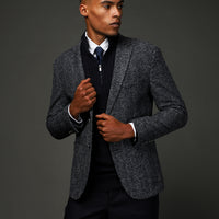 Koyu Lacivert 7 Drop Slim Fit Dar Kesim Yünlü Balıksırtı Spor İtalyan Ceket