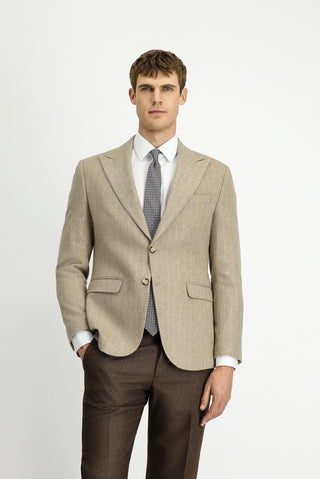 Orta Vizon 7 Drop Slim Fit Dar Kesim Yünlü Çizgili Klasik Ceket