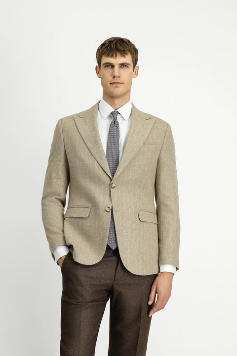 Orta Vizon 7 Drop Slim Fit Dar Kesim Yünlü Çizgili Klasik Ceket