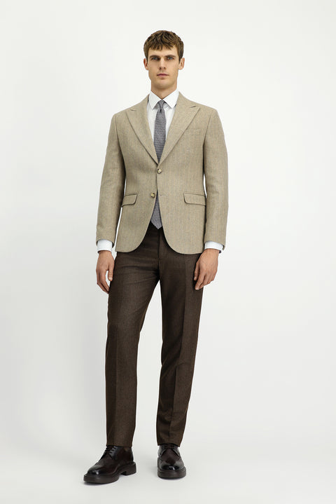 Orta Vizon 7 Drop Slim Fit Dar Kesim Yünlü Çizgili Klasik Ceket
