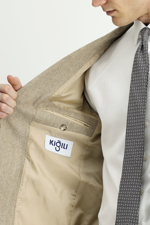 Orta Vizon 7 Drop Slim Fit Dar Kesim Yünlü Çizgili Klasik Ceket