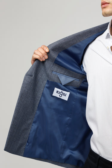 Koyu Mavi  Regular Fit Çizgili Kruvaze Ceket