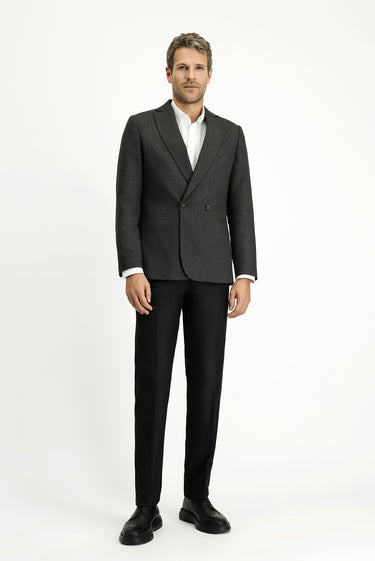 Koyu Antrasit Regular Fit Çizgili Kruvaze Ceket