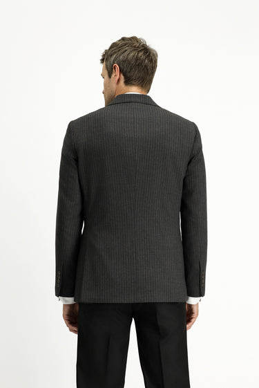 Koyu Antrasit Regular Fit Çizgili Kruvaze Ceket