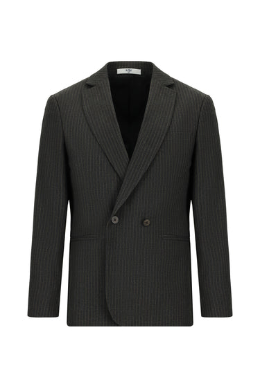 Koyu Antrasit Regular Fit Çizgili Kruvaze Ceket