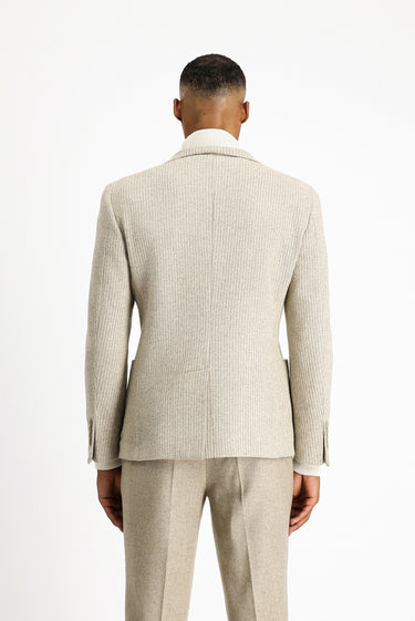 Açık Bej Super Slim Fit Ekstra Dar Kesim Yünlü Çizgili Spor Örme Ceket