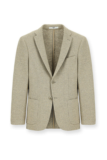 Açık Bej Relaxed Fit Rahat Kesim Yünlü Çizgili Spor Örme Ceket