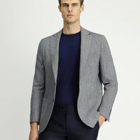 Açık Lacivert Slim Fit Dar Kesim Yünlü Desenli Spor Ceket