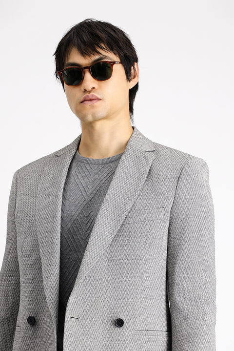 Orta Gri 7 Drop Slim Fit Dar Kesim Desenli Kruvaze Ceket