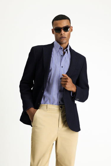 Koyu Lacivert Relaxed Fit Rahat Kesim Desenli Spor Ceket