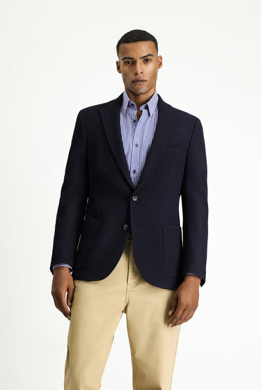 Koyu Lacivert Relaxed Fit Rahat Kesim Desenli Spor Ceket