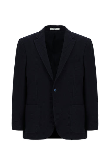 Koyu Lacivert Relaxed Fit Rahat Kesim Desenli Spor Ceket