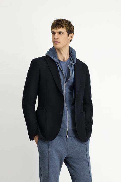 Black and Navy Blue 8 Drop Muscle Fit Long Athletic Cut Lycra Sport Jacket