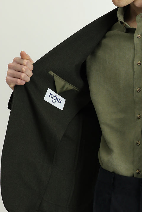 Military Khaki 8 Drop Muscle Fit Long Athletic Cut Lycra Sport Jacket