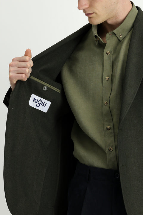 Military Khaki 8 Drop Muscle Fit Long Athletic Cut Lycra Sport Jacket