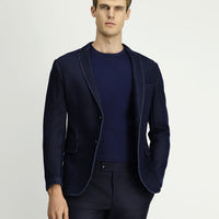Koyu Lacivert Super Slim Fit Ekstra Dar Kesim Spor Pamuklu Örme Ceket