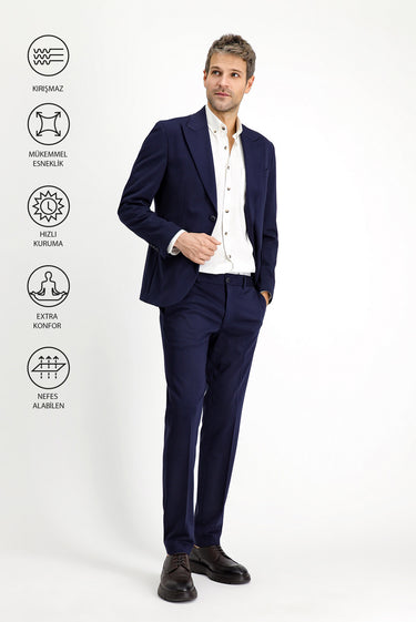 Orta Lacivert Techno-Line Slim Fit Dar Kesim Likralı Spor Örme Ceket