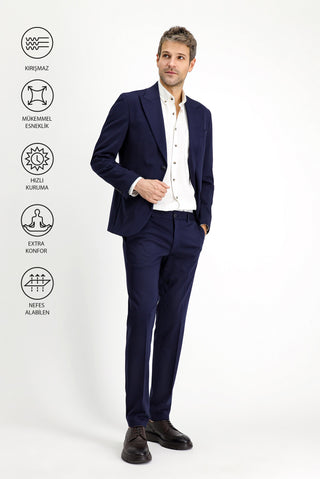 Orta Lacivert Techno-Line 7 Drop Slim Fit Dar Kesim Likralı Spor Örme Ceket