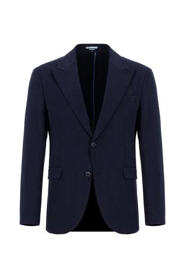 Orta Lacivert Techno-Line Slim Fit Dar Kesim Likralı Spor Örme Ceket