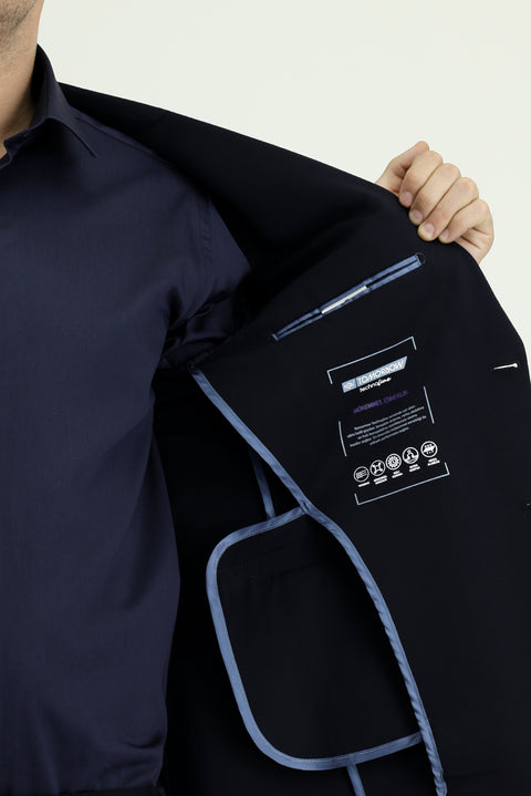 Koyu Lacivert Techno-Line 7 Drop Slim Fit Dar Kesim Likralı Spor Örme Ceket