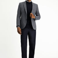 Orta Lacivert Super Slim Fit Ekstra Dar Kesim Yünlü Klasik Desenli Ceket