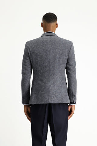 Orta Lacivert 7 Drop Super Slim Fit Eksra Dar Kesim Yünlü Klasik Desenli Ceket