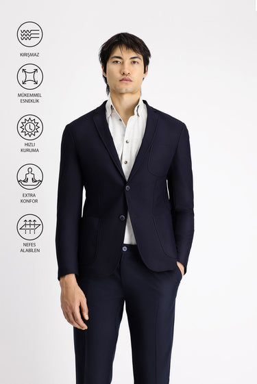 Koyu Lacivert Techno-Line Super Slim Fit Ekstra Dar Kesim Spor Ceket