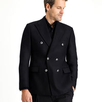 Siyah 7 Drop Slim Fit Dar Kesim Desenli Kruvaze Ceket