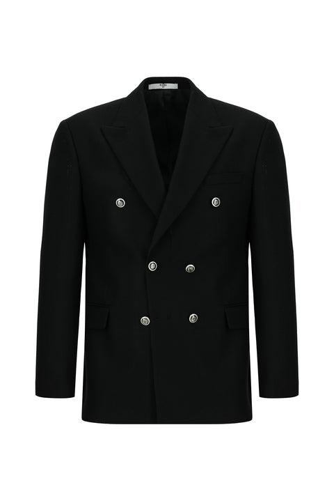 Siyah 7 Drop Slim Fit Dar Kesim Desenli Kruvaze Ceket