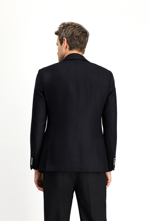 Siyah 7 Drop Slim Fit Dar Kesim Desenli Kruvaze Ceket