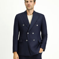 Koyu Lacivert 7 Drop Slim Fit Dar Kesim Desenli Kruvaze Ceket