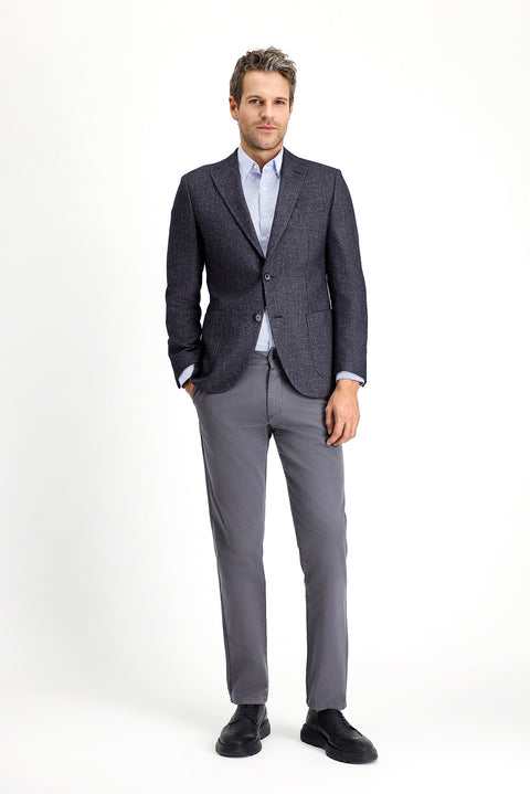Koyu Lacivert 7 Drop Slim Fit Dar Kesim Desenli Yünlü Ceket