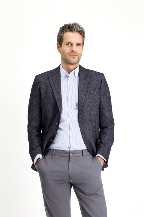 Koyu Lacivert 7 Drop Slim Fit Dar Kesim Desenli Yünlü Ceket