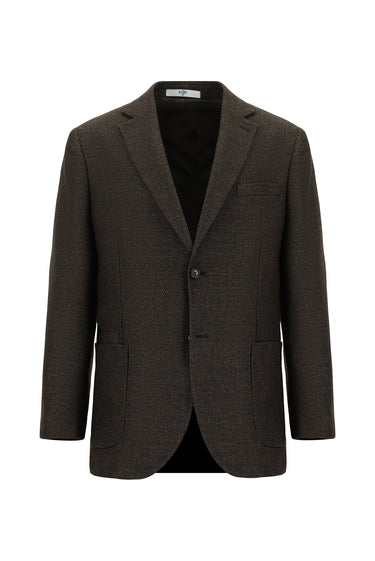 Koyu Kahve Relaxed Fit Rahat Kesim Desenli Yünlü Ceket