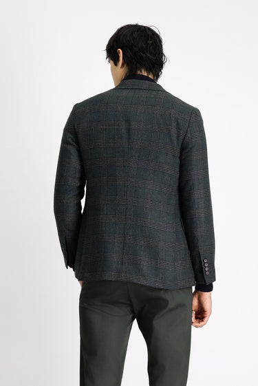 Koyu Yeşil Regular Fit Yünlü Klasik Ekose Ceket