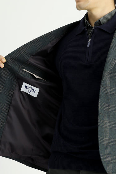 Koyu Yeşil Regular Fit Yünlü Klasik Ekose Ceket