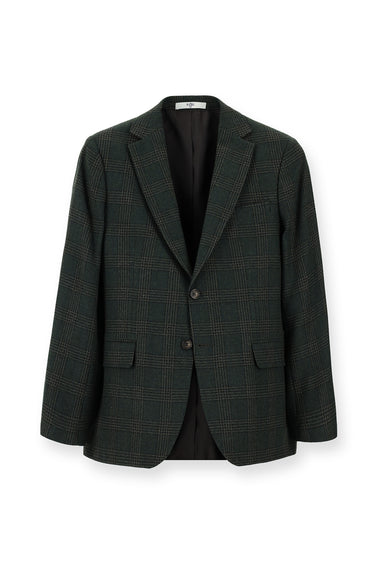 Koyu Yeşil Regular Fit Yünlü Klasik Ekose Ceket