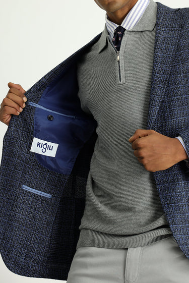 Orta Lacivert Regular Fit Desenli Spor Yünlü Ceket