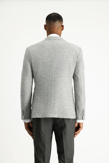 Orta Gri Slim Fit Dar Kesim Yünlü Desenli Spor İtalyan Ceket