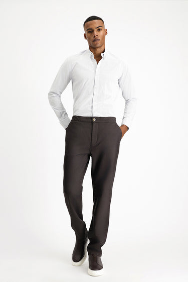 Orta Kahve Regular Fit Likralı Kanvas / Chino Pantolon