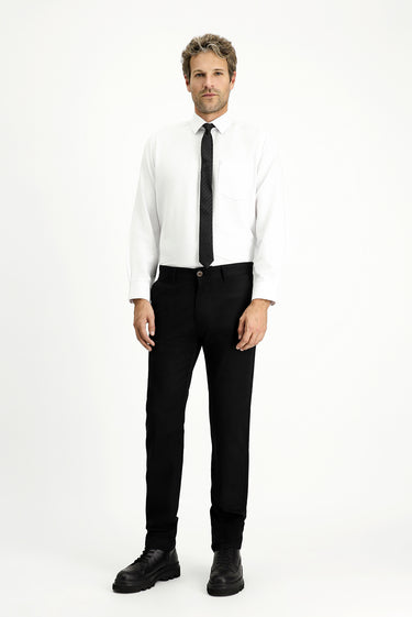 Siyah Regular Fit Likralı Kanvas / Chino Pantolon